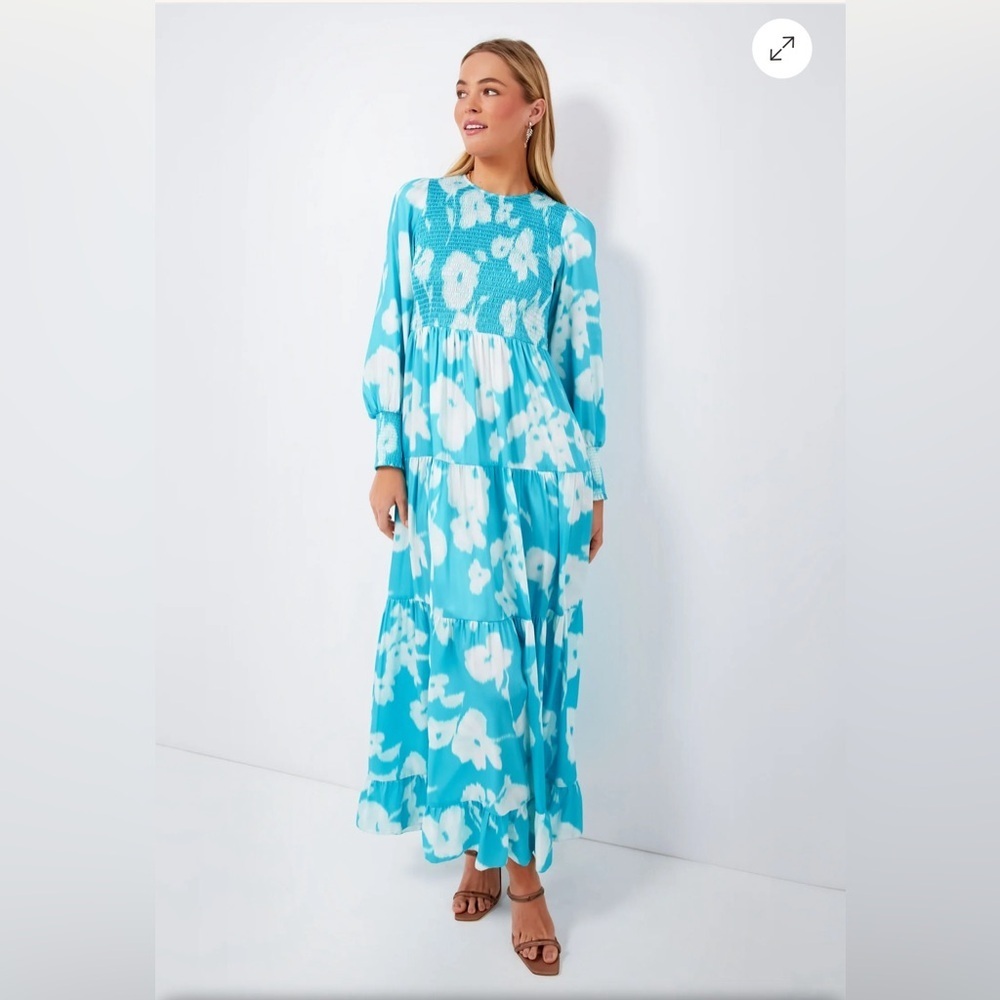 NWT TUCKERNUCK Turquoise Watercolor Floral Libby Dress Size Large